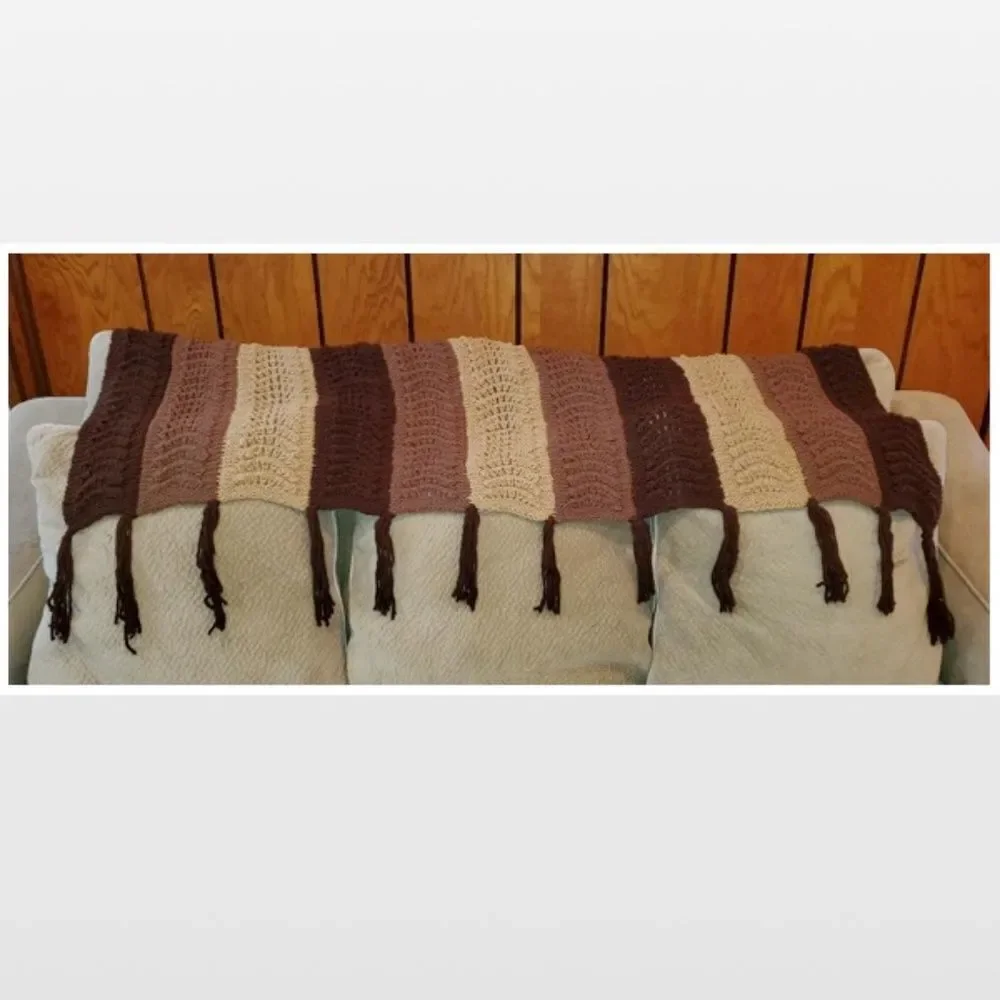 Vintage Hand Crochet Striped Home Blanket